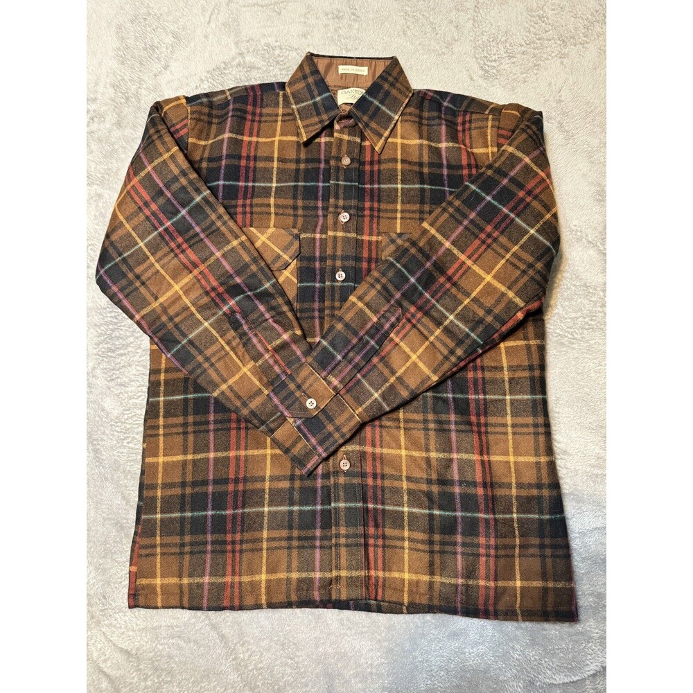 Vintage OAKTON Ltd. MENS SHIRT Quilted Lined Flannel Brown/Red Small